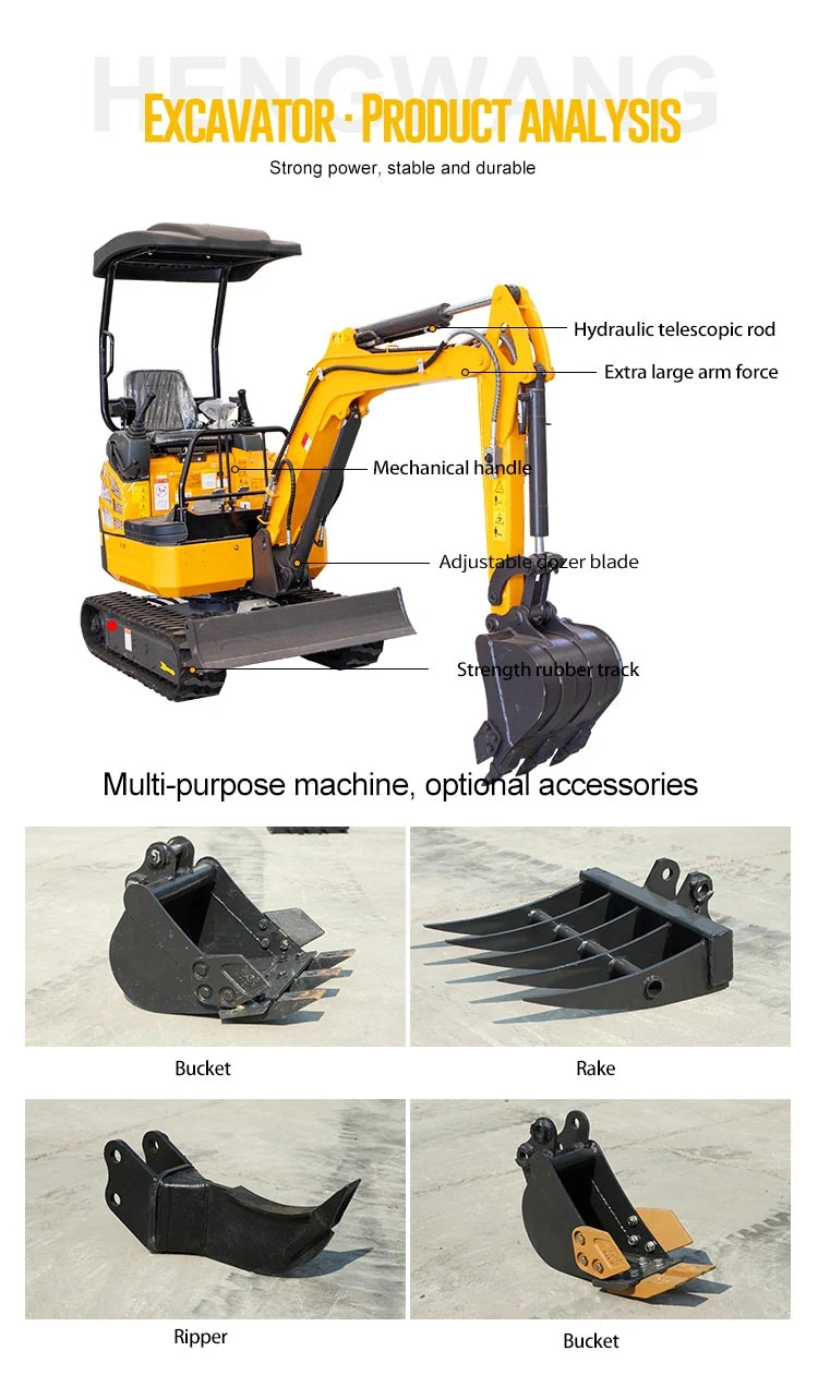 Strong Climbing Ability 2ton Small Crawler Excavator with Engineering Steel Crawler